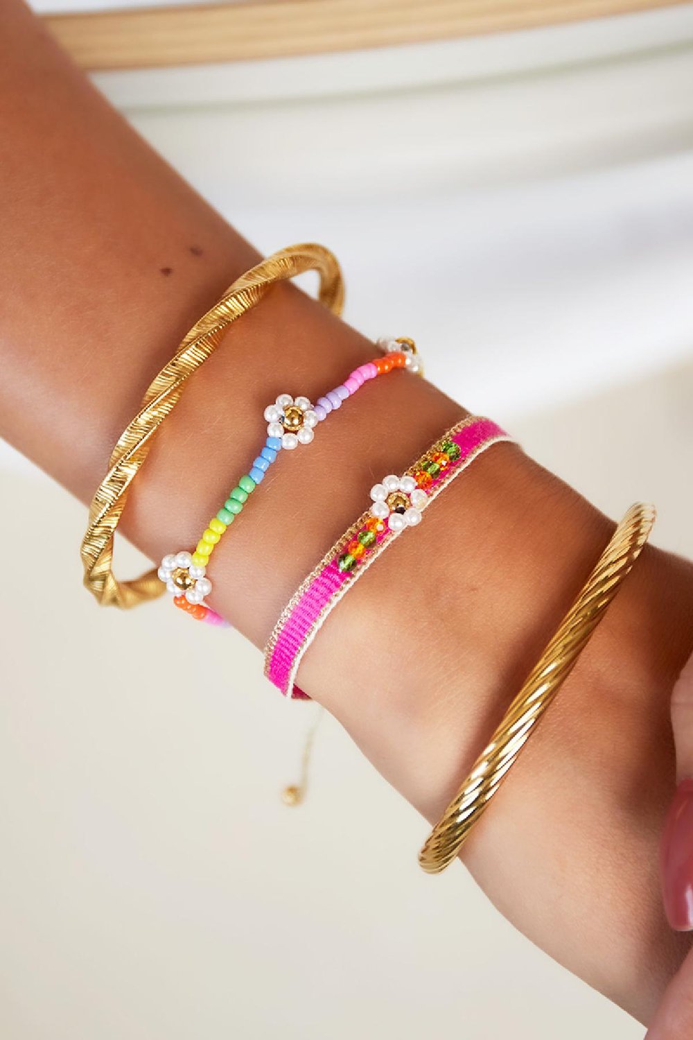 Fabric bracelet flower Yellow Polyester h5Picture3